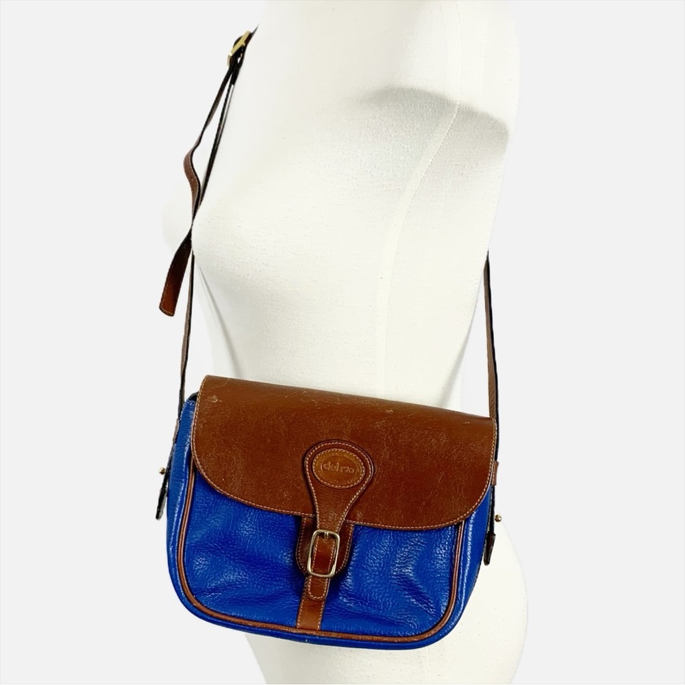 Vintage 1990 Del Rio Cowhide Crossbody Bag – Royal Blue & Chestnut Brown